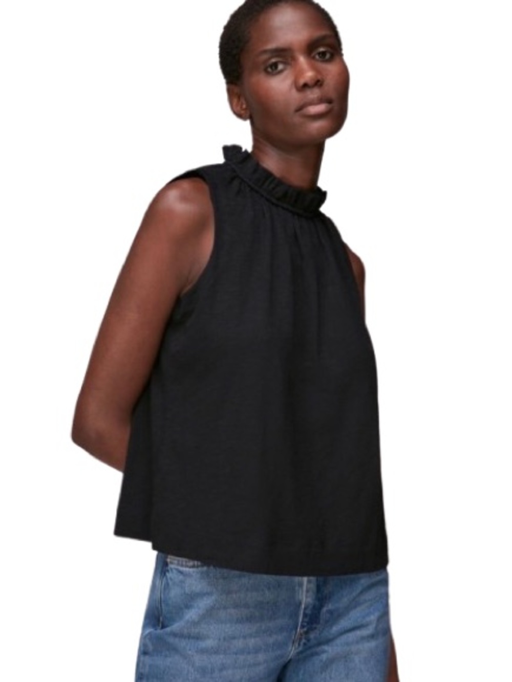J. Crew Black Sleeveless Ruffle-Neck Camisole Size S